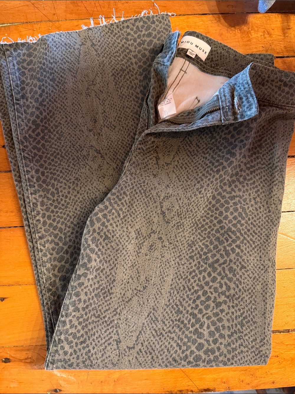 Nobody Denim Grey Snake-Print Wide Leg Jeans